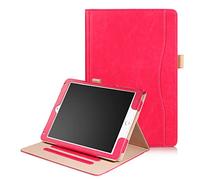 QYiD Coque pour iPad 9.7 2018 2017 / iPad Air 2 / iPad Air, Folding Stand Protective Multi-Angle Viewing Cover with Pencil Holder & Auto Wake/Sleep for iPad 6th / 5th Gen, iPad Air 1/2 (Rose Red)