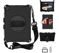 QYiD Coque pour iPad 9.7 2018/2017, Kids Friendly Antichoc Léger Housse EVA Enfants Protecteur avec Support Rotatif, Porte-Crayons et Bretelles pour iPad 9.7 Pouces 5th / 6th Generation, Noir/Noir