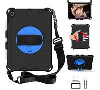 QYiD Coque pour iPad 9.7 2018/2017, Kids Friendly Antichoc Léger Housse EVA Enfants Protecteur avec Support Rotatif, Porte-Crayons et Bretelles pour iPad 9.7 Pouces 5th / 6th Generation, Noir/Bleu