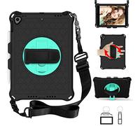 QYiD Coque pour iPad Air 3 2019 / iPad Pro 10.5" 2017, Antichoc Léger Housse EVA Enfants Protecteur avec Support Rotatif, Porte-Crayons et Bretelles pour iPad Air (3rd Gen) 10.5" 2019, Noir/Aqua