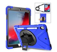 QYiD Coque pour iPad Air 3, Heavy Duty Antichoc Robuste Protection Cover avec 360 Rotatif Kickstand/HandStrap, Ceinture d'épaule pour Apple iPad Air 3 (2019) / Apple iPad Pro 10.5 (2017), Bleu