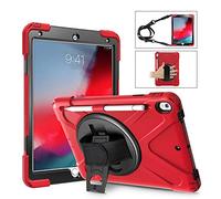 QYiD Coque pour iPad Air 3, Heavy Duty Antichoc Robuste Protection Cover avec 360 Rotatif Kickstand/HandStrap, Ceinture d'épaule pour Apple iPad Air 3 (2019) / Apple iPad Pro 10.5 (2017), Rouge