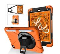 QYiD Coque pour iPad Mini 4/5, Heavy Duty Antichoc Robuste Protection Cover avec 360 Rotatif Kickstand/HandStrap, Ceinture d'épaule pour iPad Mini 5th / iPad Mini 4 th, Orange