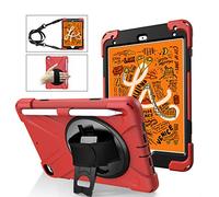 QYiD Coque pour iPad Mini 4/5, Heavy Duty Antichoc Robuste Protection Cover avec 360 Rotatif Kickstand/HandStrap, Ceinture d'épaule pour iPad Mini 5th / iPad Mini 4 th, Rouge