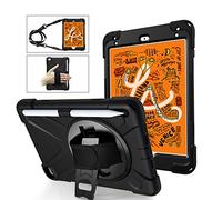 QYiD Coque pour iPad Mini 4/5, Heavy Duty Antichoc Robuste Protection Cover avec 360 Rotatif Kickstand/HandStrap, Ceinture d'épaule pour iPad Mini 5th / iPad Mini 4 th, Noir