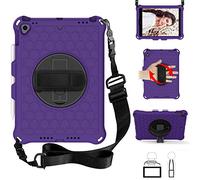 QYiD Coque pour iPad Mini 5 4 3 2 1, Kids Friendly Antichoc Léger Housse EVA Enfants Protecteur avec Support Rotatif, Porte-Crayons et Bretelles pour Apple iPad Mini 7.9 Pouces, Violet/Noir