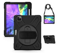 QYiD Coque pour iPad Pro 11 Pouce 2nd Generation 2020, [Apple Pencil Pair and Charge Supported], Heavy Duty Antichoc Cover with Rotatable Kickstand/Strap, Belt pour iPad Pro 11" 2020/2018, Noir