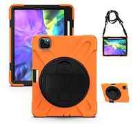 QYiD Coque pour iPad Pro 11 Pouce 2nd Generation 2020, [Apple Pencil Pair and Charge Supported], Heavy Duty Antichoc Cover with Rotatable Kickstand/Strap, Belt pour iPad Pro 11" 2020/2018, Orange