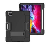 QYiD Coque pour iPad Pro 12.9 4th Generation 2020 & 2018, Anti-Fall Antichoc Robuste Hybrid Protection Cover avec Support Sopport Pencil Charging for iPad Pro 12.9 Pouces 2020/2018, Noir+Noir
