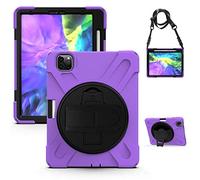 QYiD Coque pour iPad Pro 4th Generation 12.9 Pouce 2020, Heavy Duty Robuste Antichoc Protection avec 360 Rotatif Kickstand/HandStrap, Ceinture d'épaule pour iPad Pro 12.9" 2020/2018, Violet