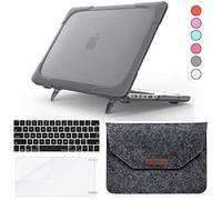 QYiD Coque pour MacBook Air 13 Pouces 2020 2019 2018 A1932 A2179, 2 in 1 Rigide ShockProof Protective avec Couverture de Clavier, Protecteur d'écran & Sleeve pour Mac Air 13 Retina avec Touch ID, Gris