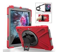 QYiD Coque pour Microsoft Surface Pro X, Heavy Duty Robuste Antichoc Protection avec 360 Rotatif Kickstand/HandStrap, Ceinture d'épaule pour Surface Pro X 2019 de 13" (Rouge)