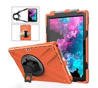 QYiD Coque pour Microsoft Surface Pro X, Heavy Duty Robuste Antichoc Protection avec 360 Rotatif Kickstand/HandStrap, Ceinture d'épaule pour Surface Pro X 2019 de 13" (Orange)