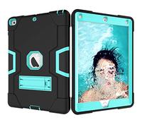 QYiD Coque pour New iPad 9.7 Pouces 2018/2017, Hybrid Antichoc Robuste Drop Protection Cover avec Support pour 9.7 Pouces iPad 5th/6th Generation (Noir+Aqua)