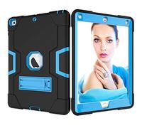 QYiD Coque pour New iPad 9.7 Pouces 2018/2017, Hybrid Antichoc Robuste Drop Protection Cover avec Support pour 9.7 Pouces iPad 5th/6th Generation (Noir+Bleu)