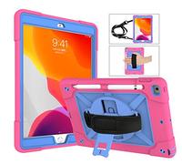 QYiD Étui Antichoc pour iPad 7ème Génération 10.2 Pouces Enfant ou Adult Coque de Robuste avec Porte-Stylet, Support Pivotant, Dragonne pour iPad 10.2 A2197/A2198/A2200 (Rosa+Bleu)