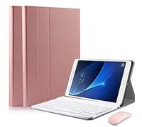 QYiD Étui avec clavier et souris pour Galaxy Tab A 10.1 2019 SM-T510/T515, Slim PU Case [QWERTY English] Amovible sans fil Bluetooth Clavier pour Samsung Tab A 10.1 2019, or rose