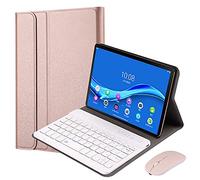 QYiD Étui avec clavier et souris pour Lenovo Tab M10 HD (2ème génération) TB-X306 2020 10,1" Housse légère en cuir avec clavier sans fil et souris Bluetooth pour Lenovo Tab M10 HD (2ème génération) Or rose