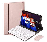 QYiD Étui avec clavier et souris sans fil pour Galaxy Tab S7+/Tab S7 Plus 12,3", coque légère avec clavier sans fil et souris Bluetooth pour Galaxy Tab S7 Plus 2020 (SM-T970/T975/T976), or rose