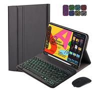 QYiD Étui avec clavier pour iPad Air 3ème génération 2019/iPad Pro 10,5", en cuir léger, détachable sans fil, Bluetooth 7 couleurs, rétroéclairage, Smart Folio Housse en cuir noir