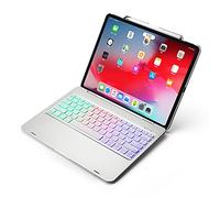 QYiD Étui avec clavier pour iPad Pro 11" 2018, 7 couleurs rétroéclairées, clavier Bluetooth automatique, étui de protection rigide avec clavier sans fil, pour iPad Pro 2018 11" (1ère génération), argenté