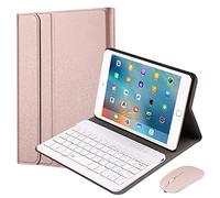 QYiD Étui avec clavier souris sans fil pour iPad 10,2" 8ème/7ème génération, Air 3, Pro 10.5, coque légère en cuir avec clavier sans fil détachable et souris Bluetooth pour iPad 10,2"/iPad 10,5", or rose