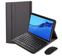 QYiD Étui clavier avec souris sans fil pour Huawei MediaPad M5 Lite 10, housse fine et légère avec clavier sans fil & souris Bluetooth Huawei MediaPad M5 10" Lite 10,1" 2018, noir