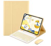 QYiD Étui clavier avec souris sans fil pour iPad Air 4ème génération/iPad Pro 11 (2021/2020/2018), léger Smart Cover avec clavier amovible et souris Bluetooth pour iPad 11"/iPad Pro 11", Jaune