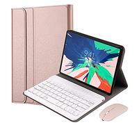QYiD Étui clavier avec souris sans fil pour iPad Pro 12.9 2020/2018, coque fine en cuir léger avec clavier sans fil détachable et souris Bluetooth pour iPad Pro 12.9 4ème génération/3ème génération, or rose