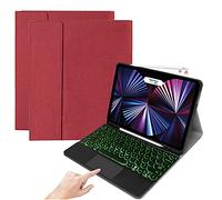 QYiD Étui clavier pour iPad Pro 11 2021 3ème génération, ultra fin avec clavier Bluetooth rétroéclairé détachable pour iPad Pro 2021 27,9 cm, support de chargement crayon, rouge