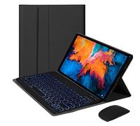 QYiD Étui de clavier pour Lenovo Tab P11 Pro, coque fine avec touches rondes mignonnes rétroéclairées 7 couleurs, clavier et souris pour Lenovo Tab P11 Pro 11,5" TB-J706F, noir