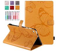 QYiD Étui en cuir pour Galaxy Tab A 10.1 2016 SM T580/T585, motif papillon embossé en cuir PU livre Folio Smart Cover avec porte-stylo pour Samsung Galaxy Tab A6 10.1, Orange