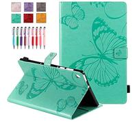 QYiD Étui en cuir pour iPad Pro 9.7, motif papillon en relief en cuir PU Book Folio Smart Cover avec porte-stylo pour iPad Pro 9.7 2016 Modèle: A1674 / A1675 / A1673, Vert