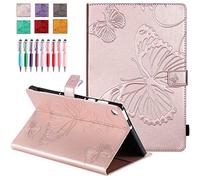 QYiD Étui en cuir PU pour iPad Mini 5 4 3 2 1 Motif papillon embossé Étui portefeuille avec porte-stylo pour Apple iPad Mini 7,9" Rose