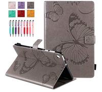 QYiD Étui en cuir PU pour iPad Mini 5 4 3 2 1 Motif papillon embossé Étui portefeuille avec porte-stylo pour Apple iPad Mini 7,9" Gris