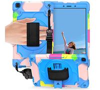 QYiD Étui pour Galaxy Tab A 8.0 2019 SM-T290/T295 en silicone résistant avec bandoulière, support, dragonne pour Samsung Galaxy Tab A 8.0" 2019 Camouflage Bleu