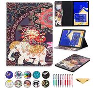 QYiD Etui pour Galaxy Tab S4 10.5", Coque T830, Housse de Protection Etui Flip Cover avec Card Holder & Stylus pour Samsung Galaxy Tab S4 10.5 Pouces 2018 SM-T830/T835/T837, Éléphant Fleur