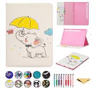 QYiD Etui pour Galaxy Tab S6 10.5", Coque T860, Housse de Protection Etui Flip Cover avec Card Holder & Stylus pour Samsung Galaxy Tab S6 10.5 Pouces 2019 SM-T860/T865/T867, Éléphant Parapluie