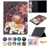 QYiD Etui pour Galaxy Tab S6 Lite 2020, Coque P610, Housse de Protection Etui Flip Cover avec Card Holder & Stylus pour Samsung Galaxy Tab S6 Lite 10.4 2020 SM-P610/P615, Éléphant Fleur