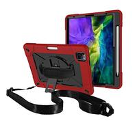 QYiD Étui pour Galaxy Tab S6 Lite robuste anti-chute avec support et sangle de main et bandoulière pour Samsung Galaxy Tab S6 Lite 10,4" 2020 SM-P610/P615 (rouge + noir)