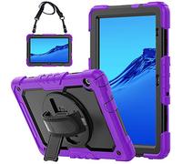 QYiD Étui pour Huawei MediaPad T5 10 avec protection d'écran, coque rugueuse avec support rotatif poignée de main, sangle d'épaule pour Huawei Mediapad T5 10 10.1 pouces 2018, noir/citron vert