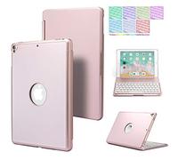 QYiD Étui pour iPad 10,2" 8ème/7ème génération, Air 3, Pro 10,5, coque rigide ultra fine à clapet 7 couleurs rétroéclairées, clavier Bluetooth sans fil, support pour iPad 10,2"/iPad Air 3/iPad Pro 10.5, or rose