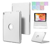 QYiD Étui pour iPad 10,2" 8ème/7ème génération, Air 3, Pro 10.5, ultra fin sans fil Bluetooth rétroéclairé clavier Folio Housse avec support intégré pour iPad 10,2 pouces/iPad Air 3/iPad Pro 10.5, argenté