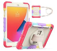 QYiD Étui pour iPad 5e/6e génération 2018/2017, iPad Air 2, iPad Pro 9.7, étui de protection rotatif à 360° avec protecteur d'écran, dragonne, porte-crayon pour iPad 9.7", camouflage rouge