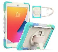 QYiD Étui pour iPad 8e génération 2020, 7e génération 2019, résistant aux chocs, avec dragonne rotative à 360°, béquille et protection d'écran pour iPad 7e/8e génération 10.2 2019/2020, camouflage bleu