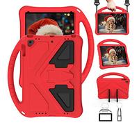 QYiD Étui pour iPad 9.7 2018/2017 avec porte-crayons, léger EVA protecteur pour enfants avec porte-crayon et bandoulière, support convertible pour iPad 9.7 2018/2017/iPad Air/iPad Air 2, rouge