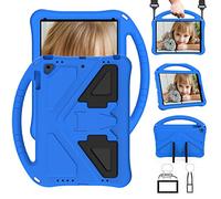 QYiD Étui pour iPad 9.7 2018/2017 avec porte-crayons, léger EVA protecteur pour enfants avec porte-crayon et bandoulière, support convertible pour iPad 9.7 2018/2017/iPad Air/iPad Air 2, bleu