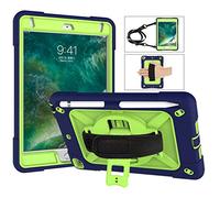 QYiD Étui pour iPad Mini 5/Mini 4 Enfant ou Adult Coque de Robuste avec Porte-Stylet, Support Pivotant, Dragonne pour iPad Mini 5e/4e Génération A2133/A2124/A2126/A2125/A1538/A1550 (NavyBleu+Olivine)
