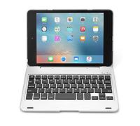QYiD Housse Clavier pour iPad Mini 3/2/1, Clavier Bluetooth avec 130 ° Smart Folio Couverture Arrière Rigide Ultra Mince Réveil Auto et Veille pour iPad Mini 1/Mini 2/Mini 3, Argent