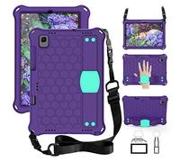 QYiD Kids Coque pour Lenovo M10 FHD REL/Lenovo Tab M10 TB-X505F/TB-X605F/Tab P10 (TB-X705F) 10.1", Antichoc Etui Housse Enfants Antichoc Protecteur avec Poignée Support et Bretelles, Purple/Aqua